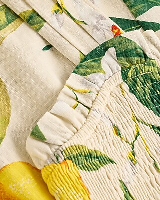 Linen-blend Lemon Floral Sleeveless Smocked Tiered Maxi Dress | Express