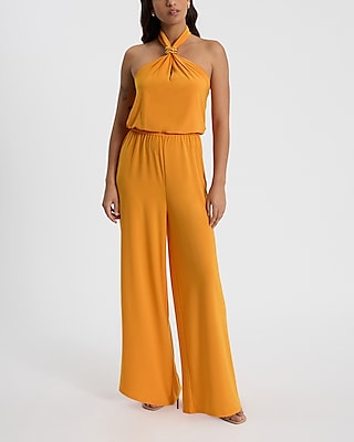 Halter Gold Hardware Elastic Waist Jumpsuit