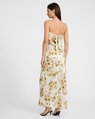 Satin Floral Strapless Maxi Dress - image 2