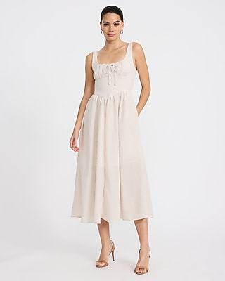 Striped Smocked Back Dipped Waist Midi Dress with Pockets