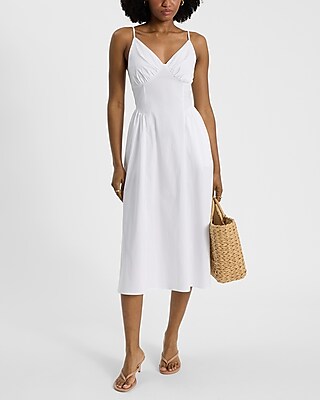 Sleeveless Ruched Midi Fit And Flare Dress