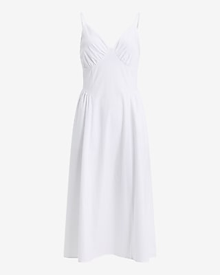 Sleeveless Ruched Midi Fit and Flare Dress