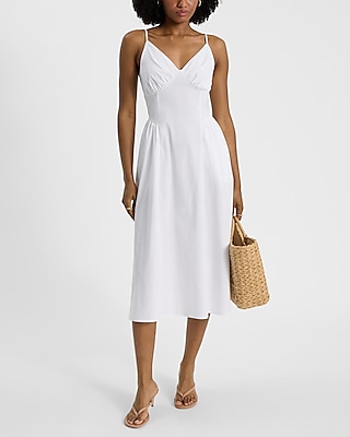 Sleeveless Ruched Midi Fit and Flare Dress