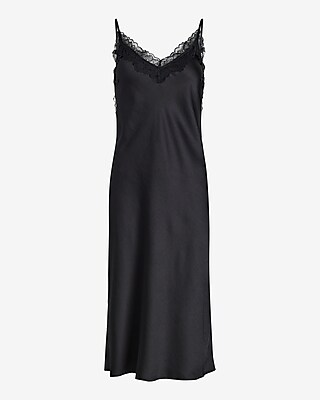 Lace Trim Satin Midi Dress