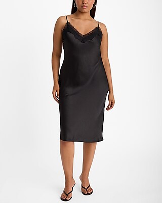 Lace Trim Satin Midi Dress