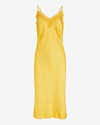 Satin Lace Trim V-Neck Downtown Cami Midi Slip Dress