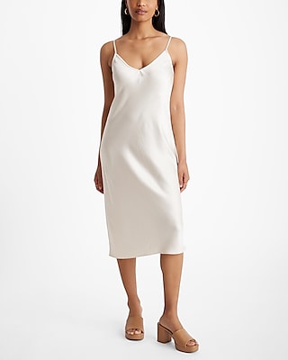 Date Night,Cocktail & Party,Bridal Shower Satin V-Neck Downtown Cami Midi Slip Dress