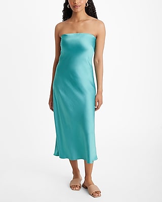 Satin Strapless Midi Slip Dress | Express