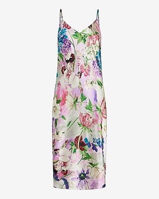 Floral Satin V-neck Midi Downtown Cami Slip Dress | Express