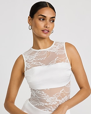 Mixed Media Sheer Crew Neck Maxi Dress