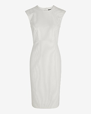 Pinstripe Crew Neck Cap Sleeve Midi Sheath Dress