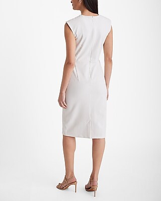 Pinstripe Crew Neck Cap Sleeve Midi Sheath Dress