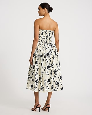 Floral Strapless Smocked Back Midi Dress