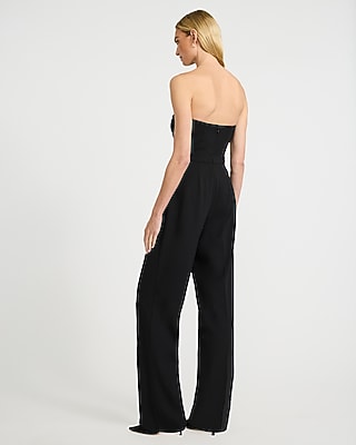 Crepe Strapless Novelty Button Wide Leg Jumpsuit with Pockets