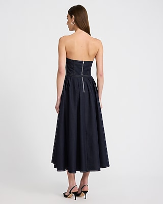 Stretch Denim Strapless Belted Midi Dress - thumbnail 2