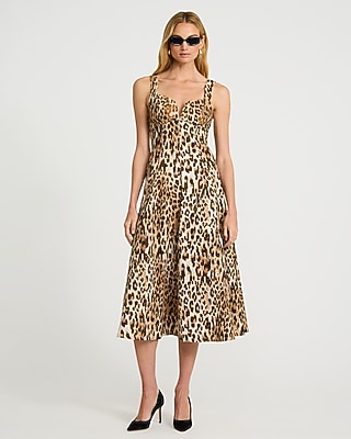 Leopard Stretch Denim Sweetheart Midi Dress
