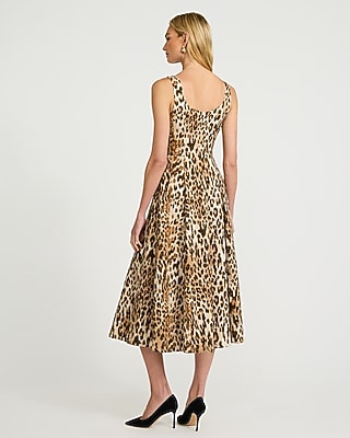 Leopard Stretch Denim Sweetheart Midi Dress
