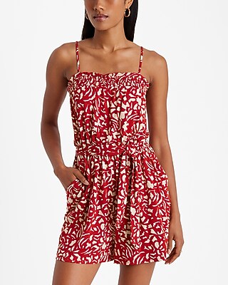 Printed Square Neck Sleeveless Tie Waist Romper - image 2