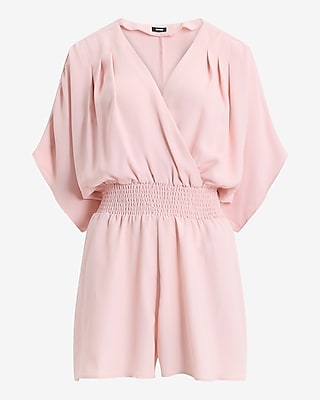 V-Neck Kimono Sleeve Smocked Waist Romper