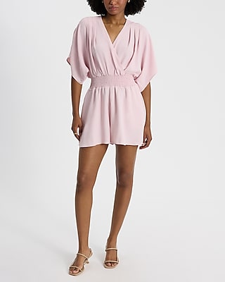 V-Neck Kimono Sleeve Smocked Waist Romper