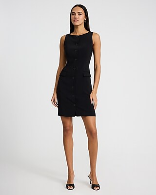 Sleeveless Button Front Mini Blazer Dress