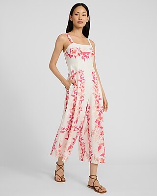 Floral Linen-blend Wide Leg Jumpsuit