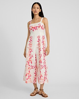 Floral Linen-Blend Wide Leg Jumpsuit