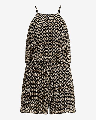 Printed Pleated Halter Sleeveless Romper