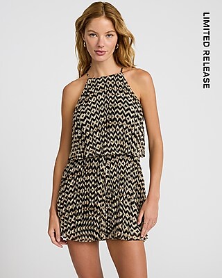 Printed Pleated Halter Sleeveless Romper