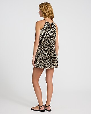 Printed Pleated Halter Sleeveless Romper