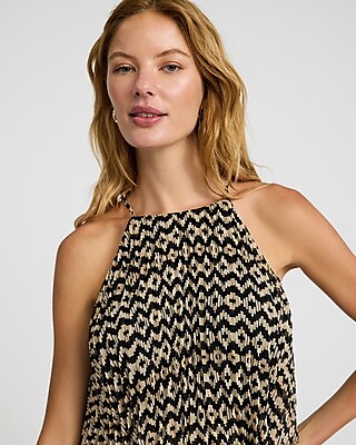 Printed Pleated Halter Sleeveless Romper