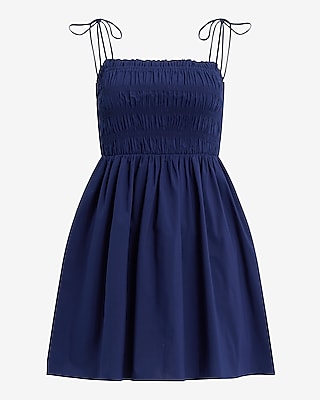 Square Neck Tie Strap Smocked Mini Fit and Flare Dress