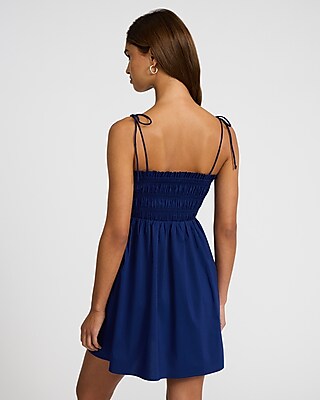 Square Neck Tie Strap Smocked Mini Fit and Flare Dress