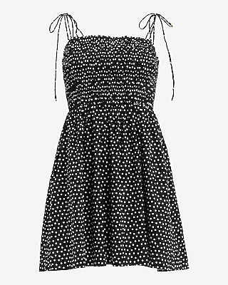 Poplin Polka Dot Tie Strap Smocked Fit and Flare Dress