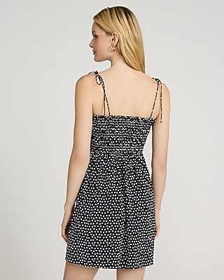 Poplin Polka Dot Tie Strap Smocked Fit and Flare Dress