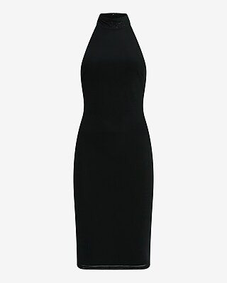Mesh Halter Mock Neck Midi Sheath Dress - image 4