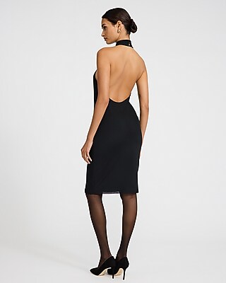Mesh Halter Mock Neck Midi Sheath Dress - image 2