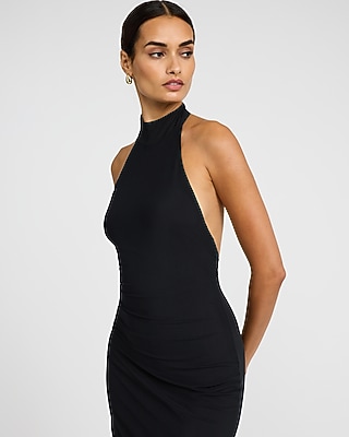 Mesh Halter Mock Neck Midi Sheath Dress - image 3