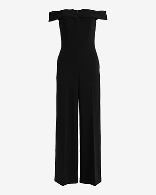 Crepe V-Wire Off The Shoulder Wide Leg Jumpsuit