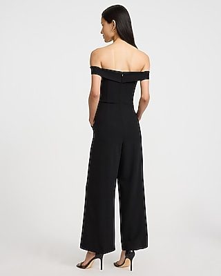 Crepe V-Wire Off The Shoulder Wide Leg Jumpsuit