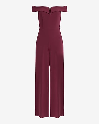 Crepe V-Wire Off The Shoulder Wide Leg Jumpsuit