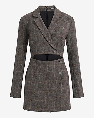 Plaid Long Sleeve Cutout Blazer Romper