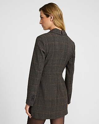 Plaid Long Sleeve Cutout Blazer Romper