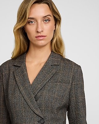 Plaid Long Sleeve Cutout Blazer Romper