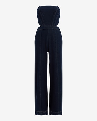 Denim Strapless Cutout Wide Leg Jumpsuit