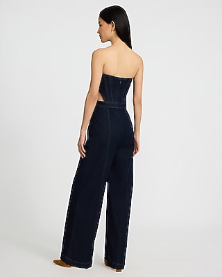 Denim Strapless Cutout Wide Leg Jumpsuit