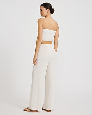 Crinkle Strapless Belted Wide Leg Jumpsuit