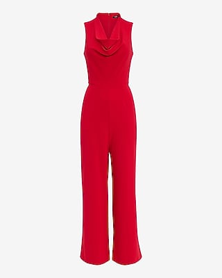 Cowl Halter Neck Wide Leg Jumpsuit with Pockets