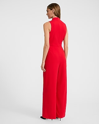 Cowl Halter Neck Wide Leg Jumpsuit with Pockets