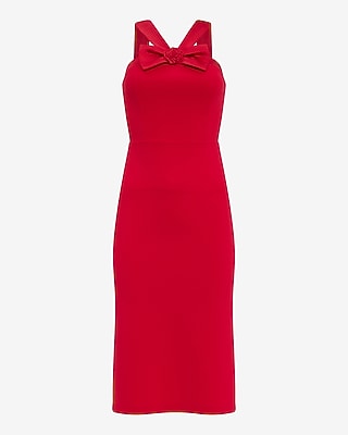 Rosette Bow Halter Neck Sleeveless Midi Dress